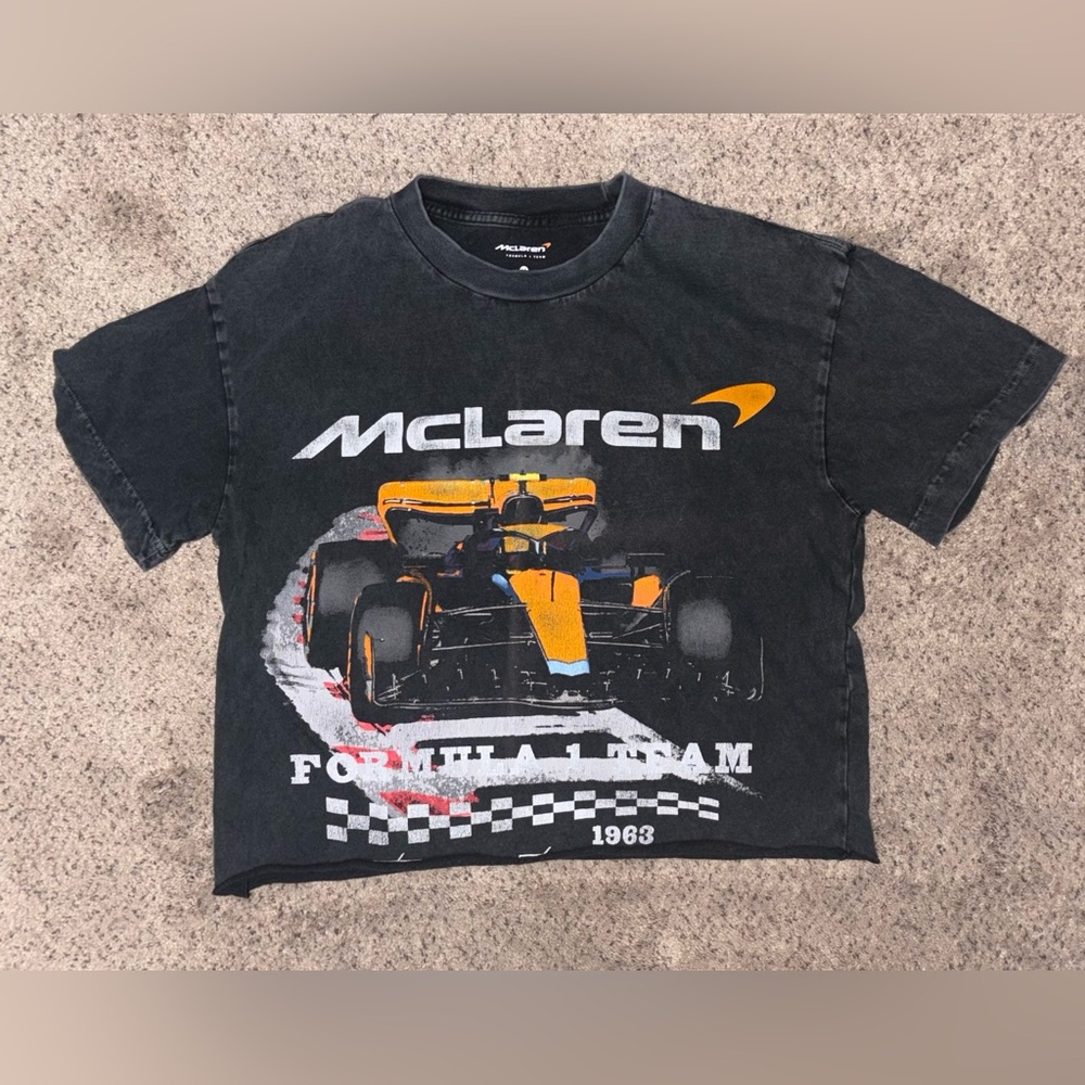 McLaren Women’s Formula 1 (F1) Team graphic crop top t-shirt Acid Washed Size M